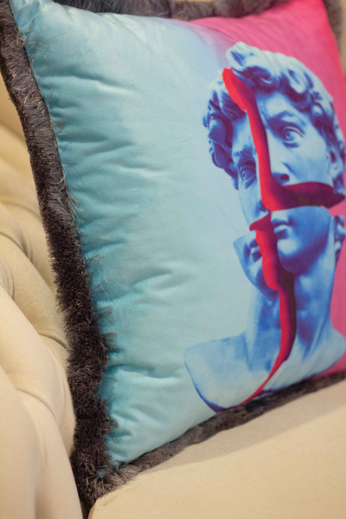 Decorative pillow with an art motif