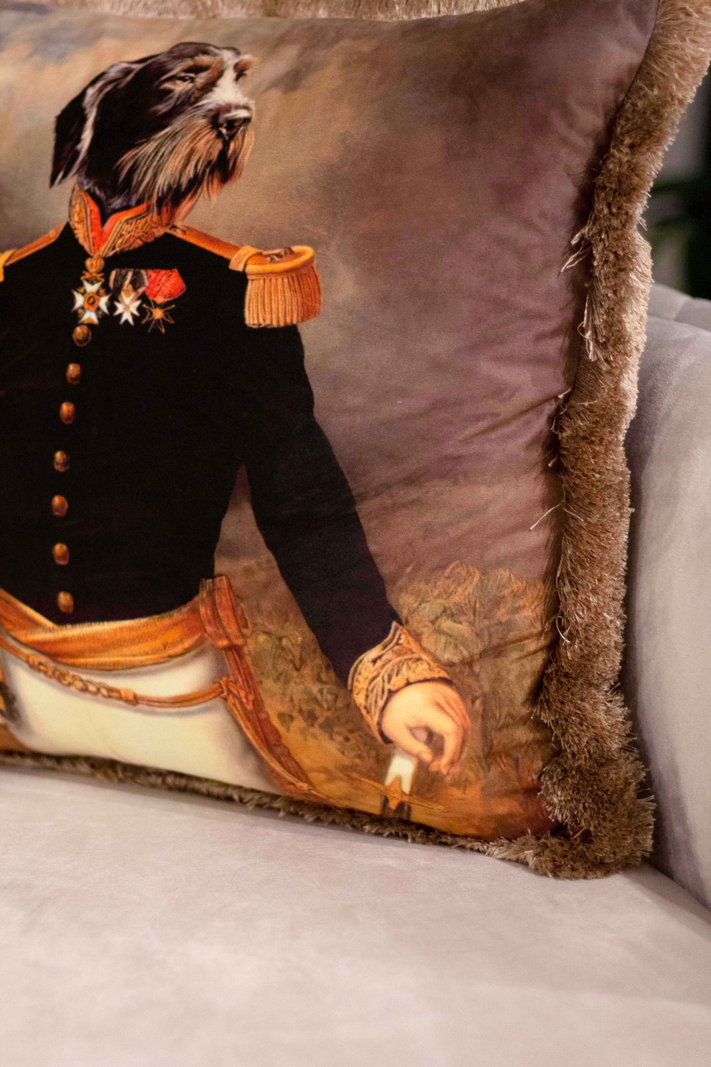 Decorative pillow, dog in uniform
