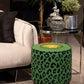 Okrągła pufa dekoracyjna, zielona w czarną panterkę