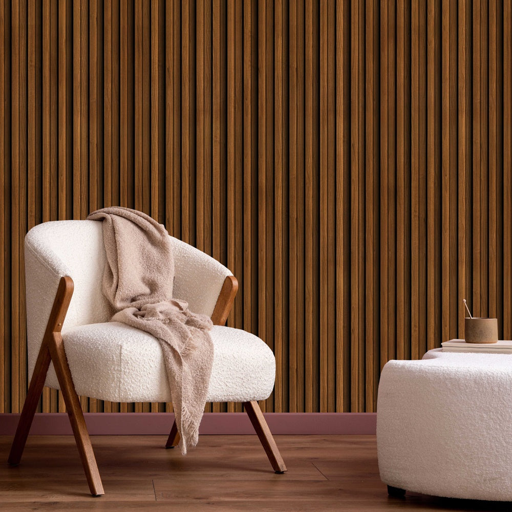 Brown grooved MDF wall panel, wood effect - APM201