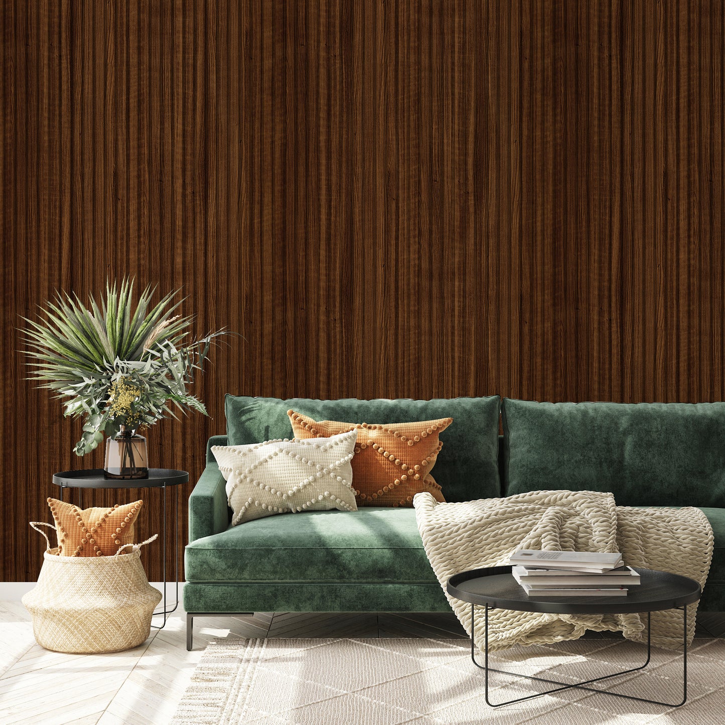 Brown grooved MDF wall panel, wood effect - APM202