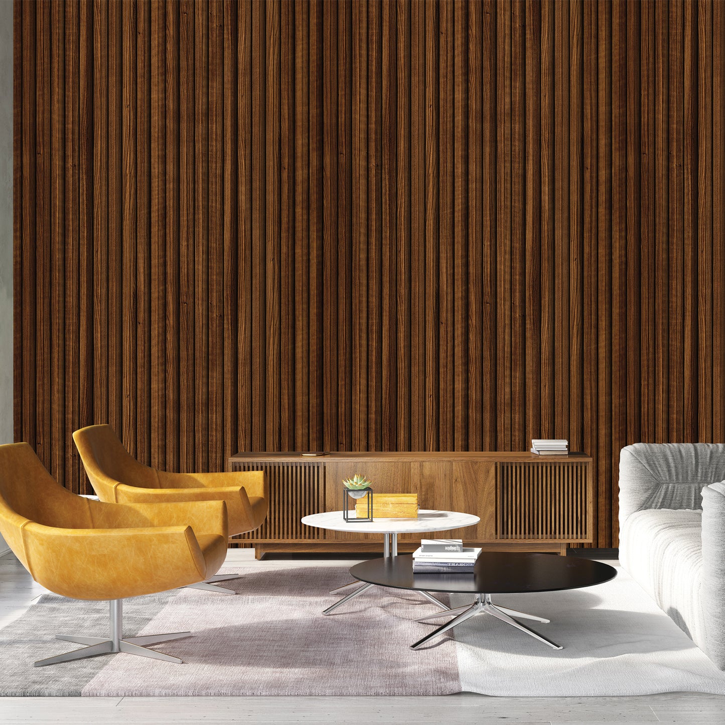 Brown grooved MDF wall panel, wood effect - APM202