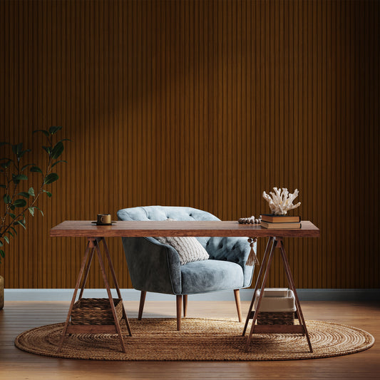 Brown grooved MDF wall panel, wood effect - APM300