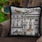 Decorative pillow, building, animals