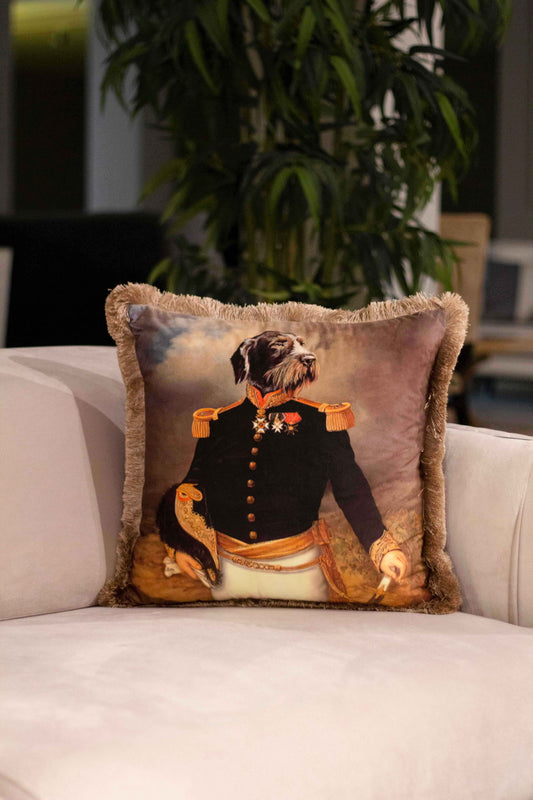 Decorative pillow, dog in uniform