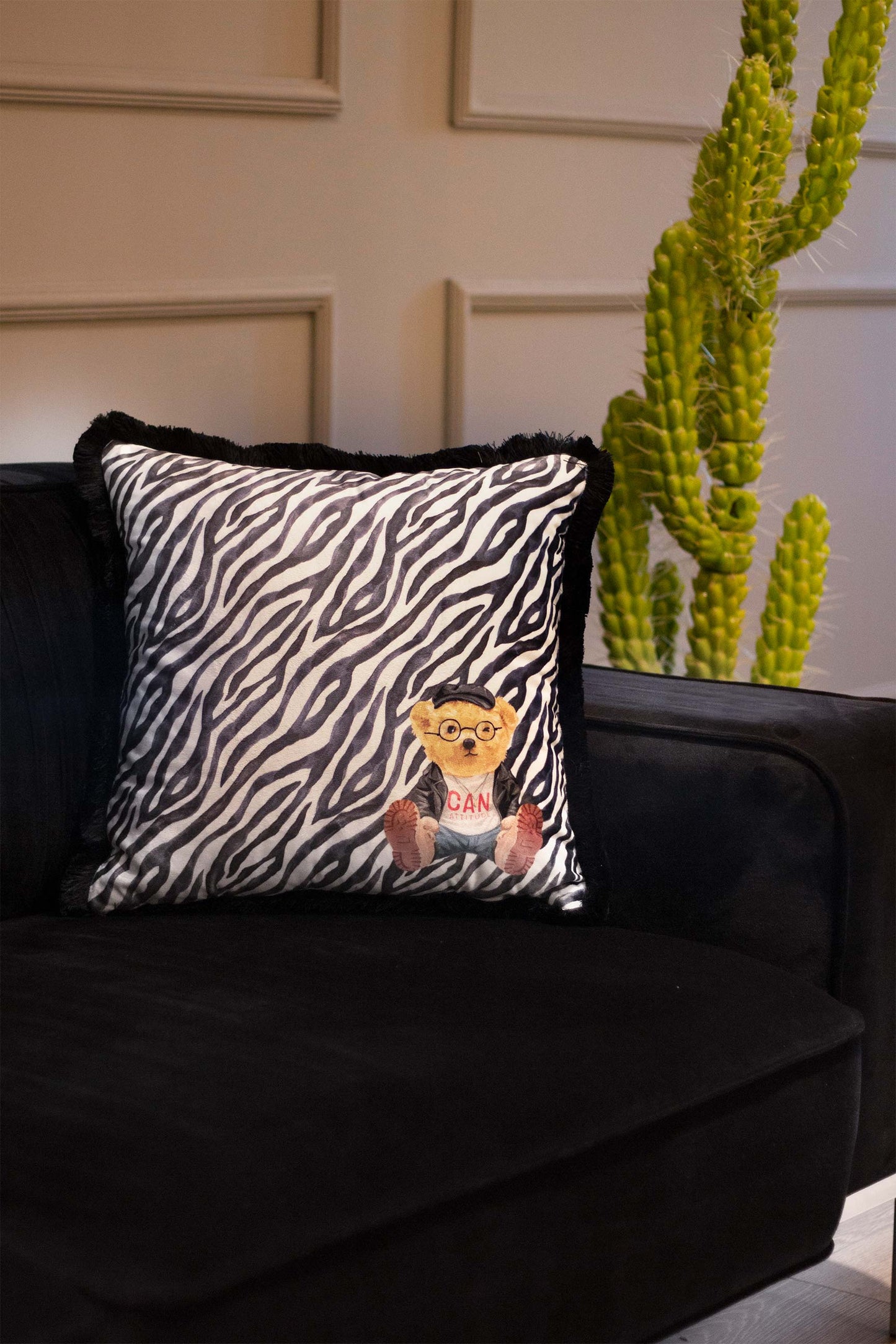 Zebra and bear pattern decorative pillow