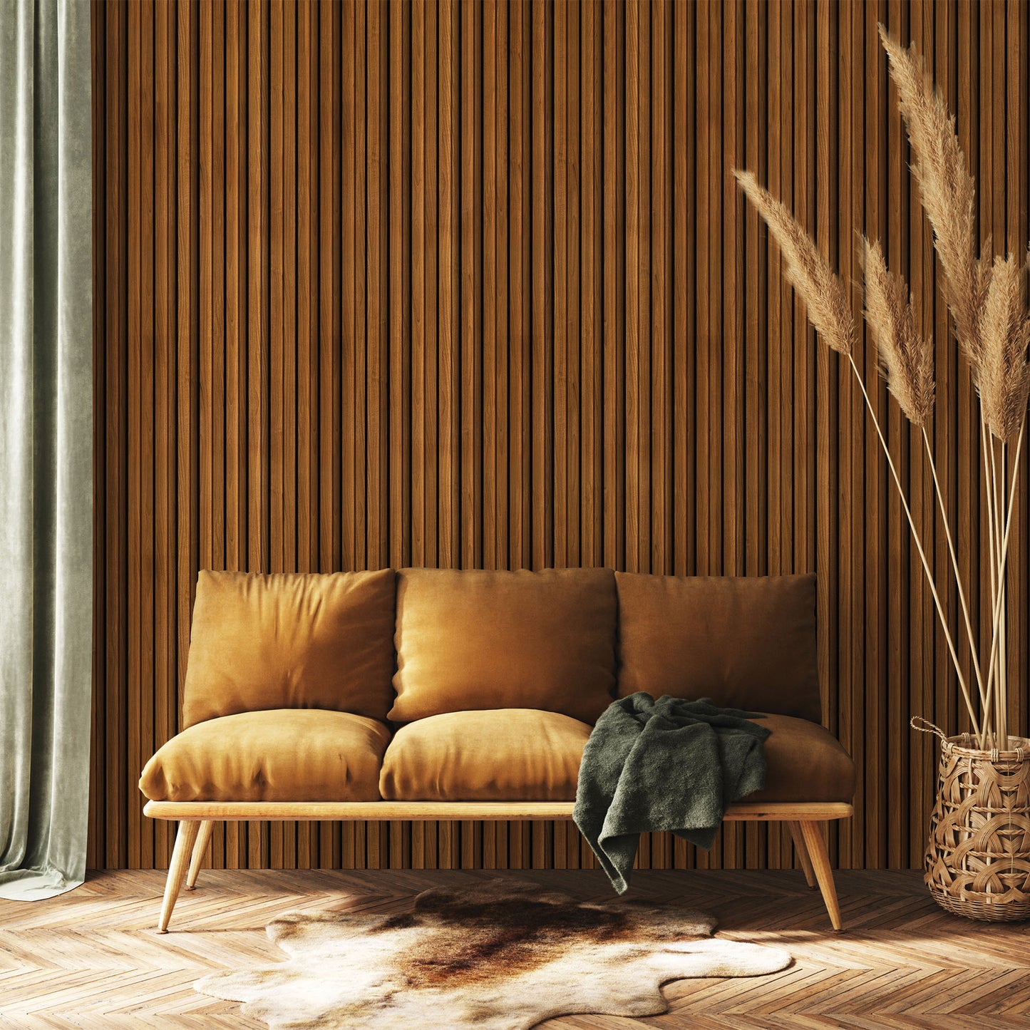 Brown grooved MDF wall panel, wood effect - APM201