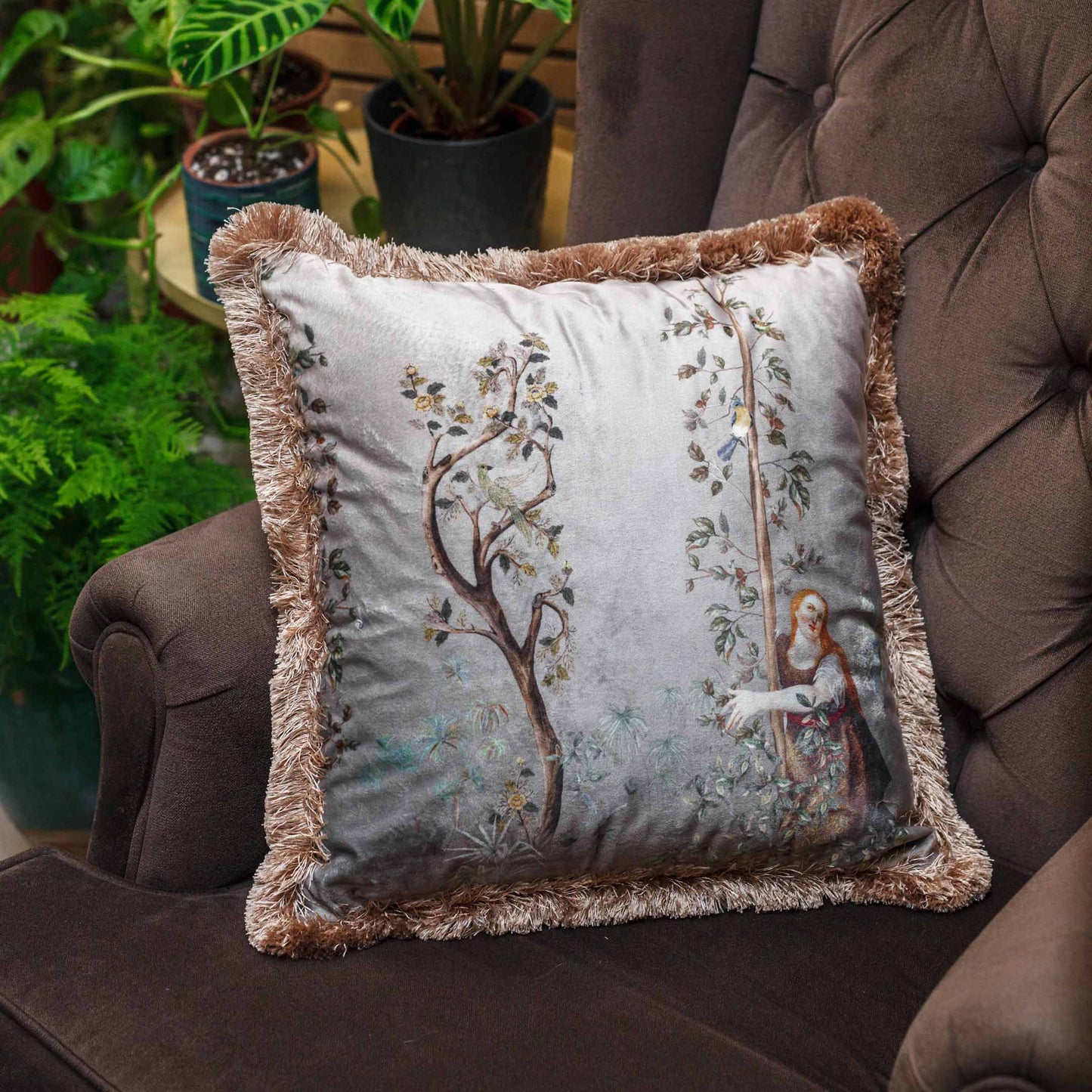Decorative velvet pillow with print