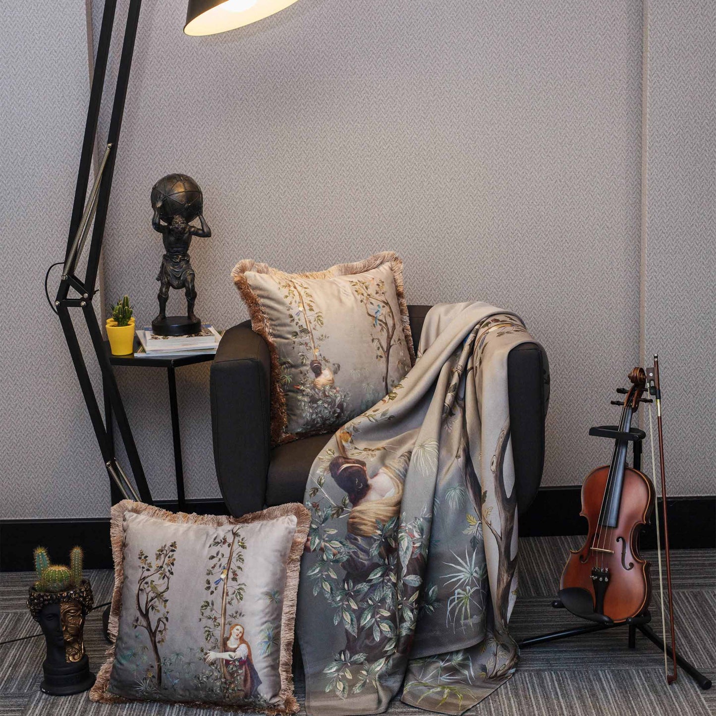 Decorative velvet pillow with print