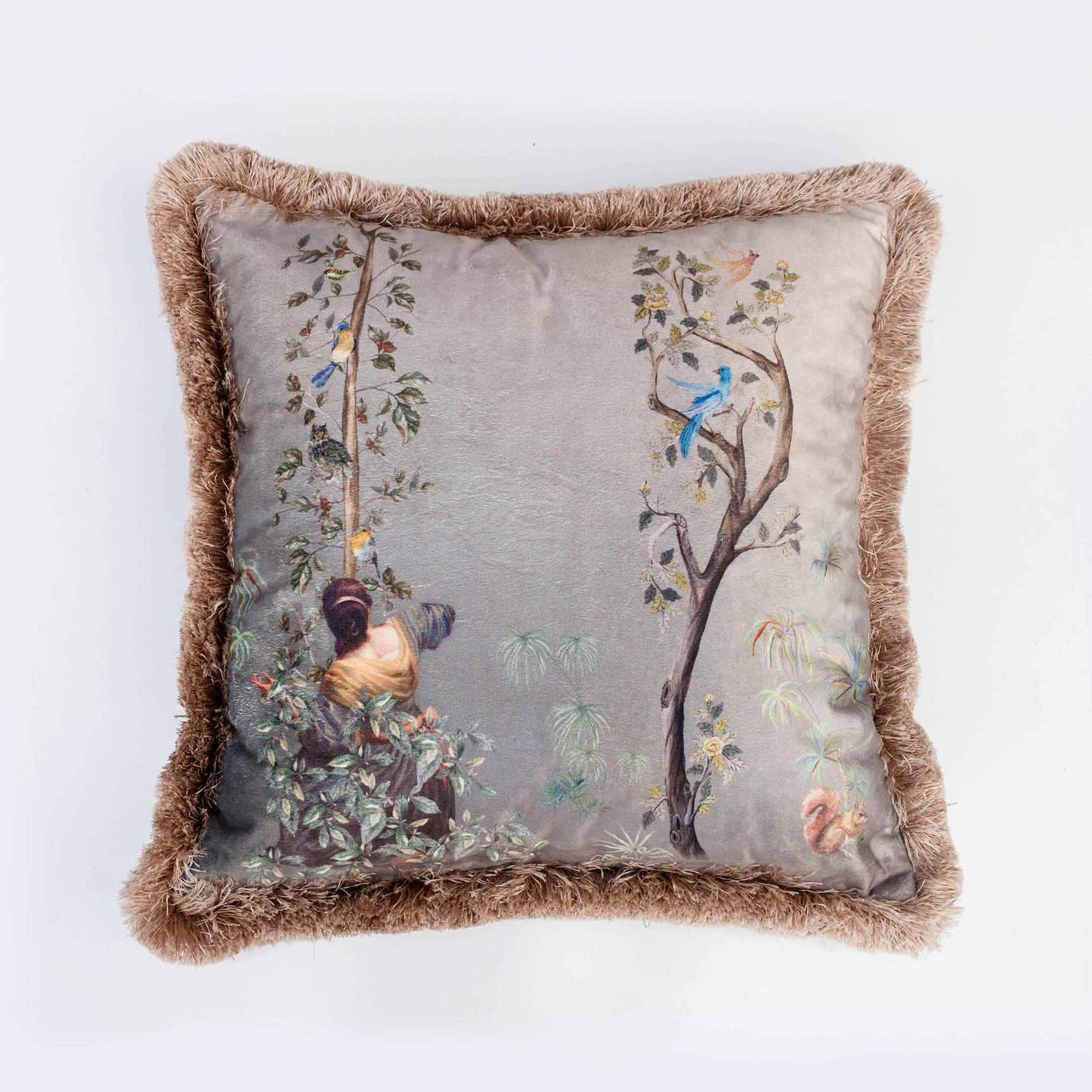 Decorative velvet pillow with print